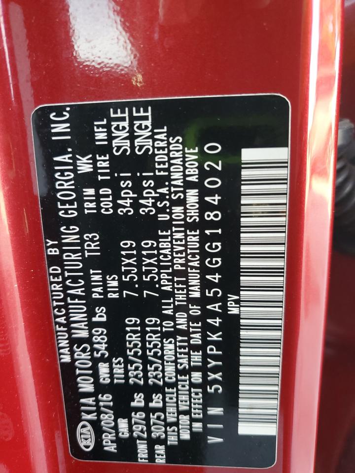 5xypk4a54gg184020 5XYPK4A54GG184020 2016 Kia Sorento Sx
