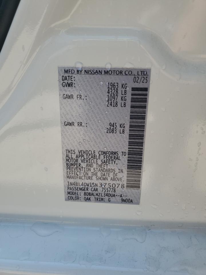 2025 Nissan Altima Sv VIN: 1N4BL4DV1SN375078 Lot: 64781925
