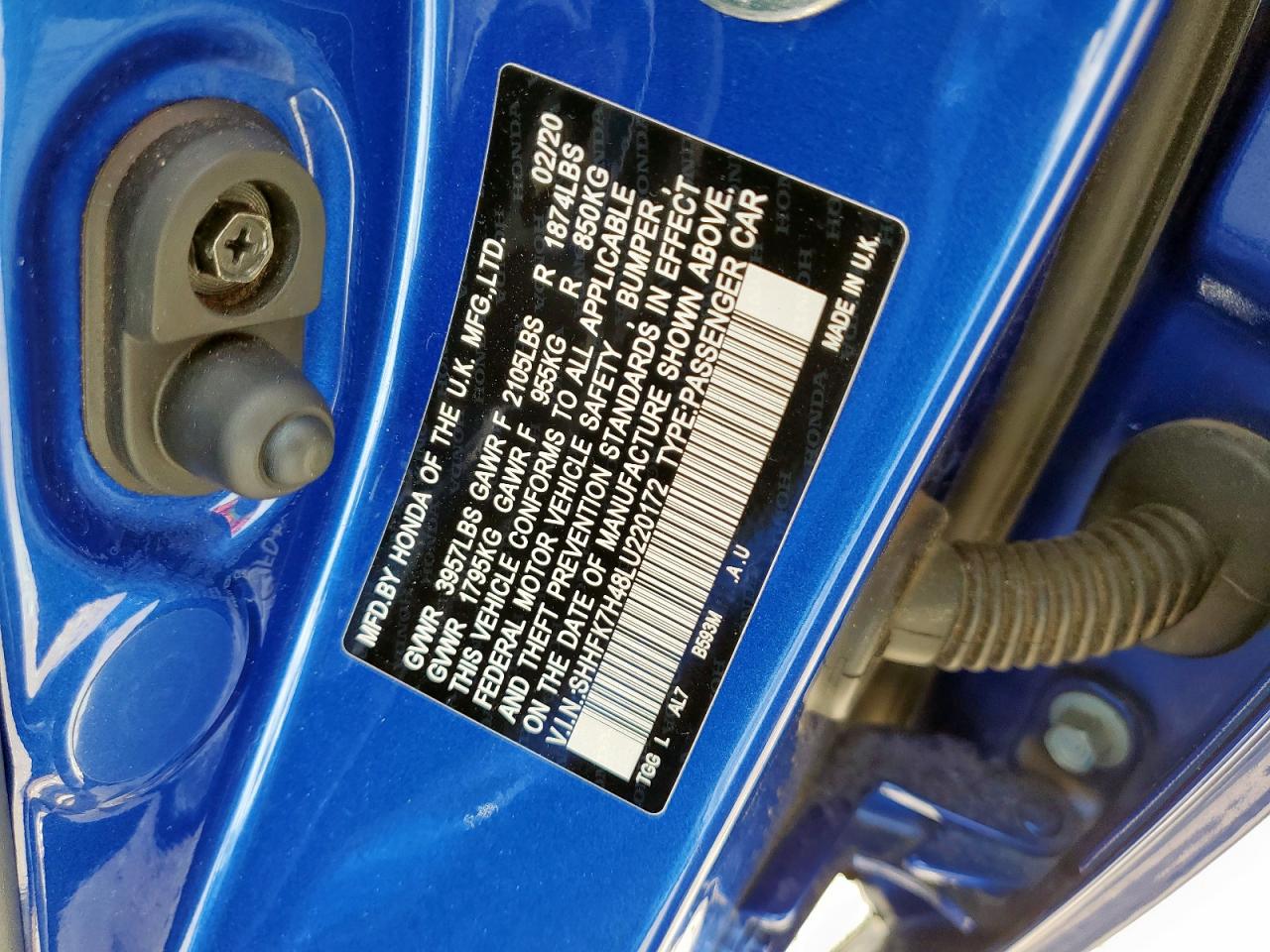 2020 Honda Civic Sport VIN: SHHFK7H48LU220172 Lot: 64324425