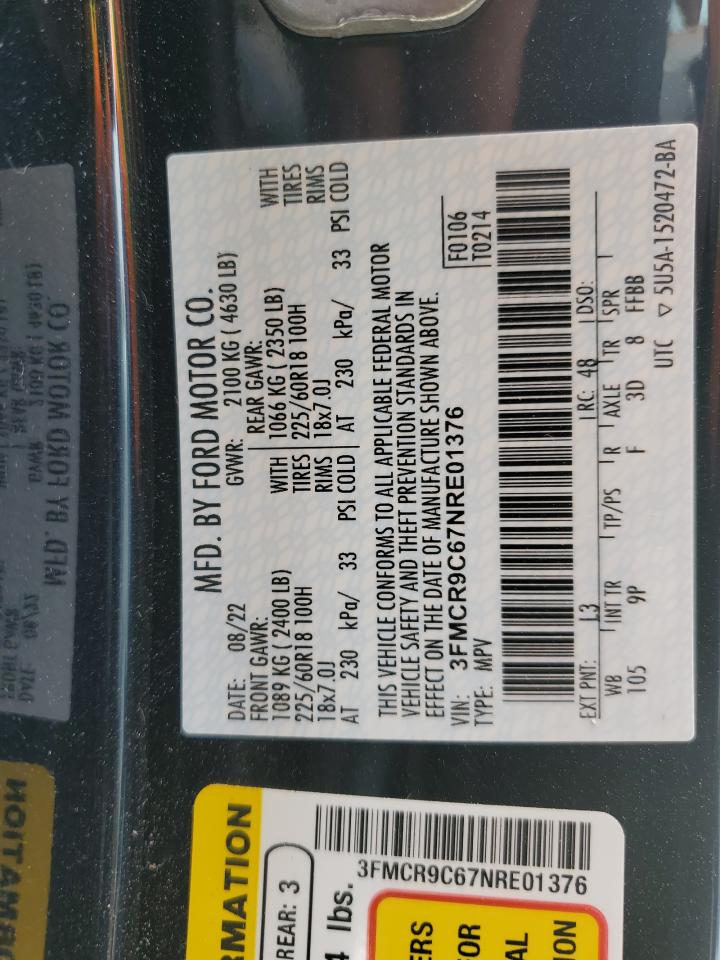 2022 Ford Bronco Sport Outer Banks VIN: 3FMCR9C67NRE01376 Lot: 65896855