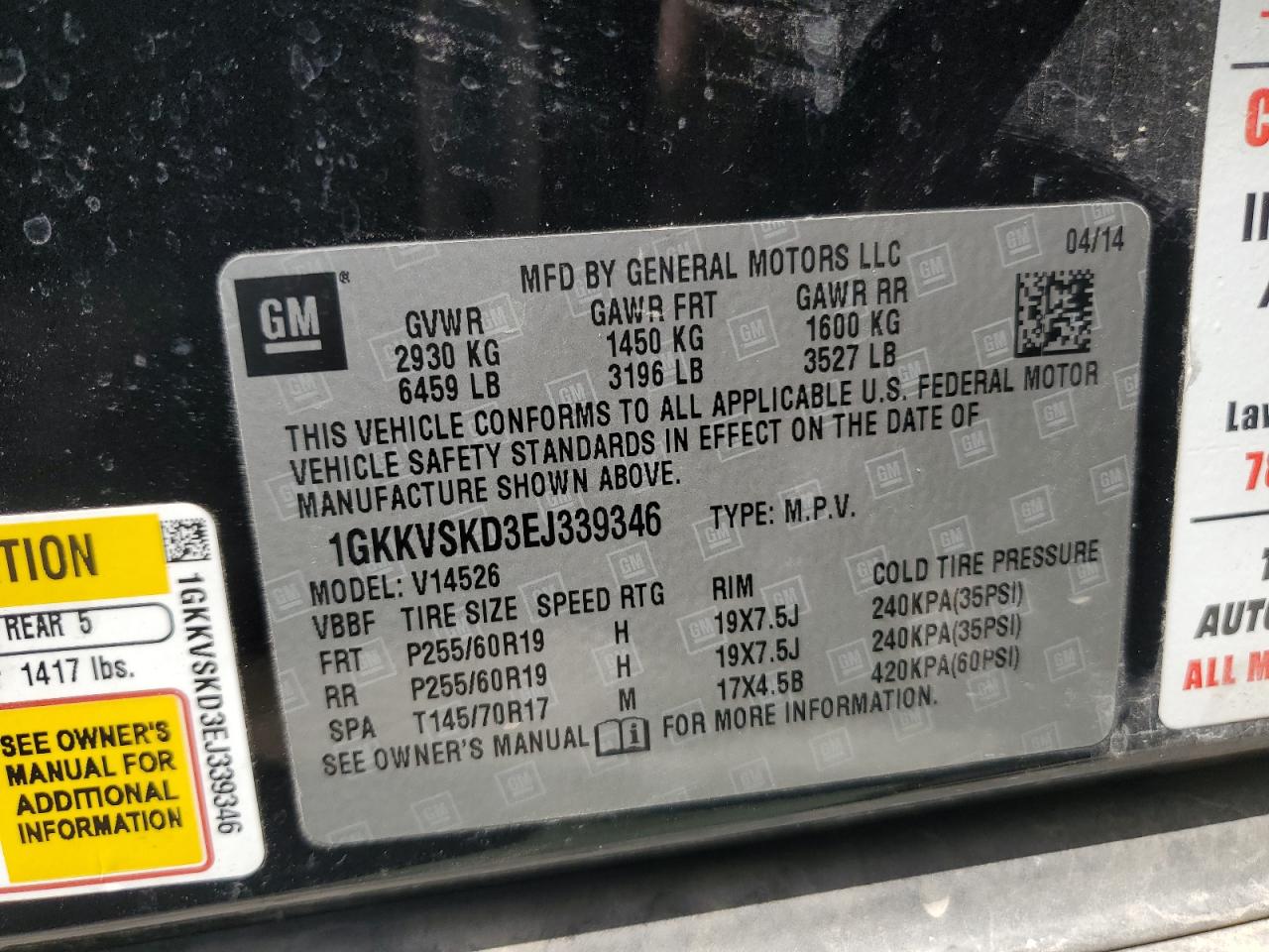 2014 GMC Acadia Slt-2 VIN: 1GKKVSKD3EJ339346 Lot: 64098035