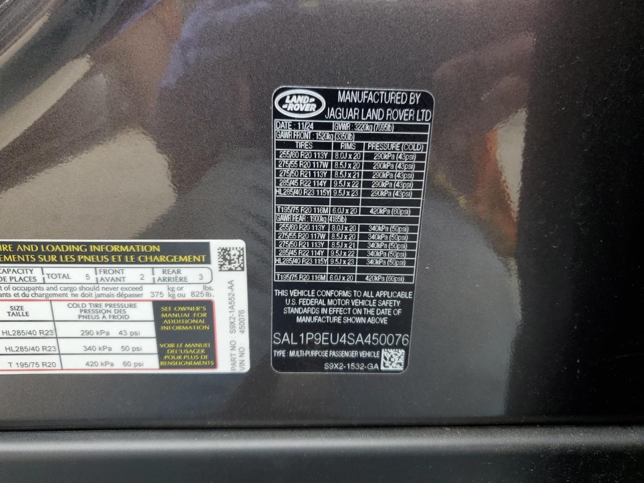 2025 Land Rover Range Rover Sport Se VIN: SAL1P9EU4SA450076 Lot: 64369535