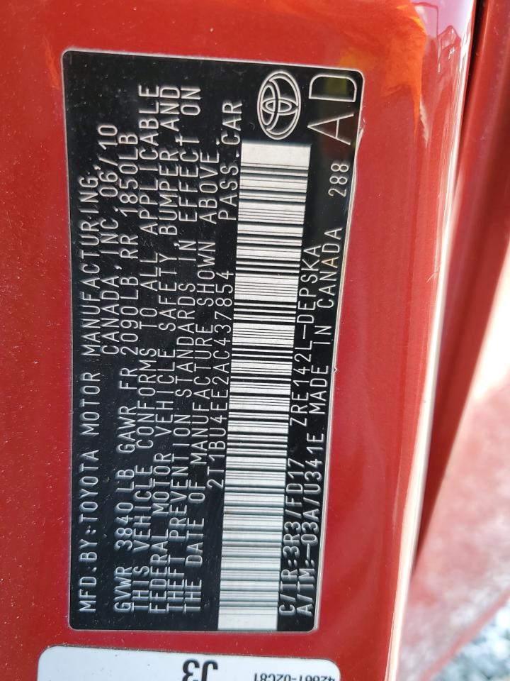 2010 Toyota Corolla Base VIN: 2T1BU4EE2AC437854 Lot: 64947875