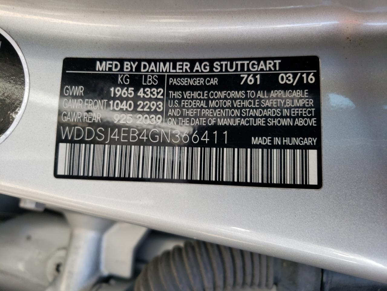 wddsj4eb4gn366411 WDDSJ4EB4GN366411 2016 Mercedes-Benz Cla 250