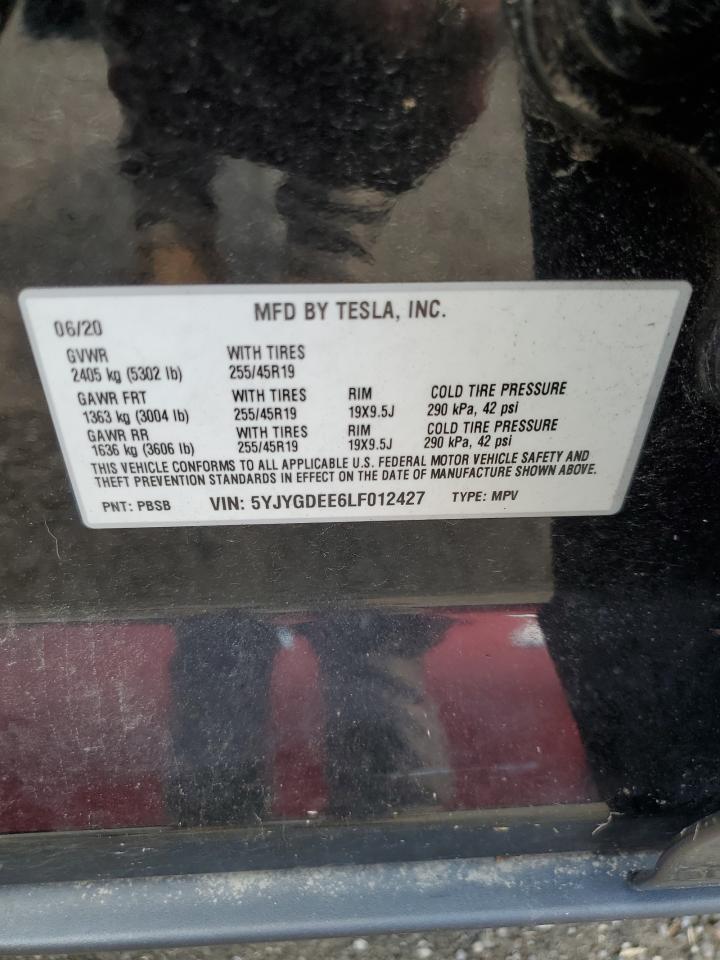 2020 Tesla Model Y VIN: 5YJYGDEE6LF012427 Lot: 64578075