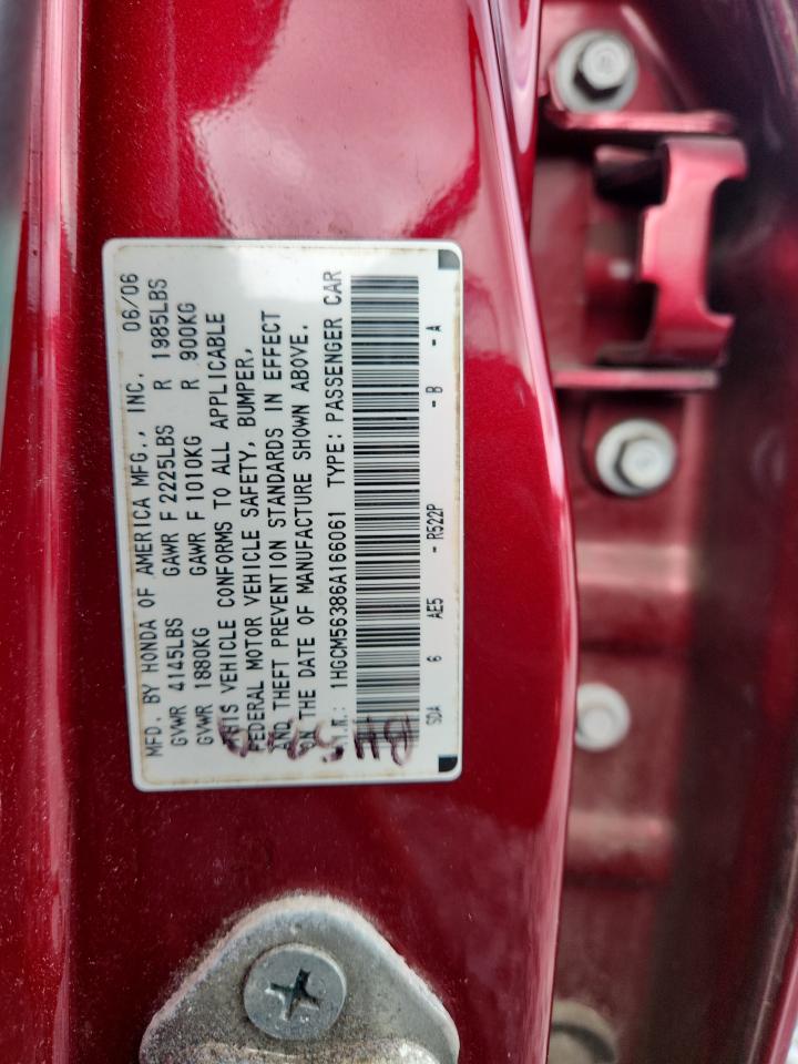 2006 Honda Accord Se VIN: 1HGCM56386A166061 Lot: 65013665
