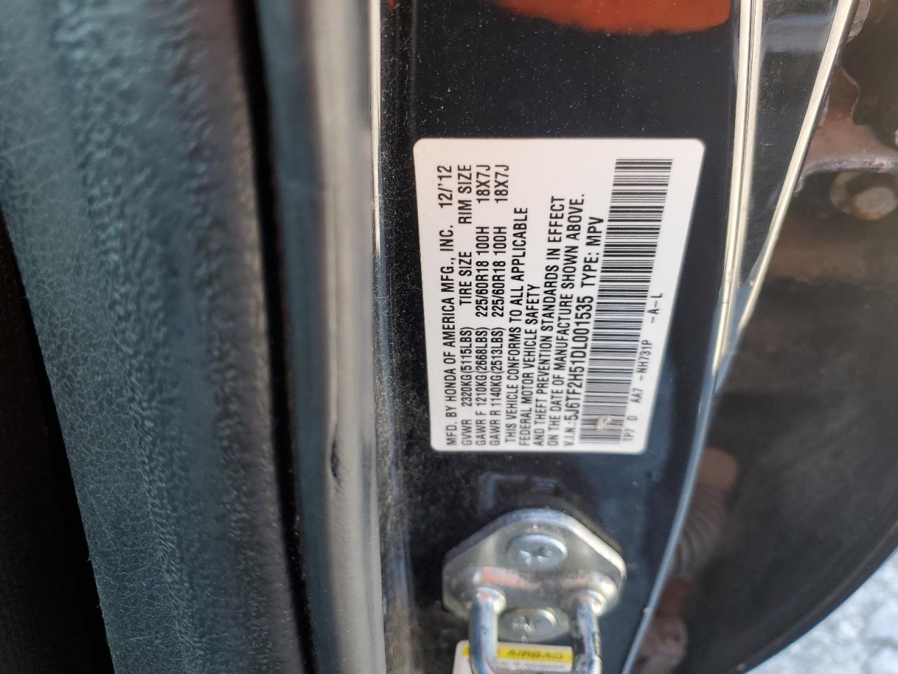 2013 Honda Crosstour Exl VIN: 5J6TF2H51DL001535 Lot: 63190365