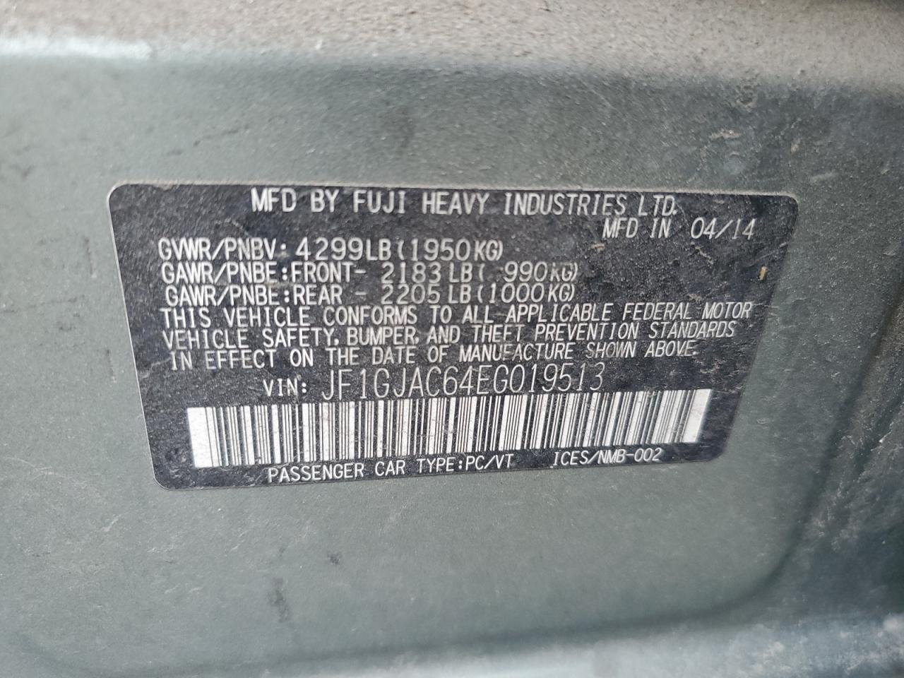 2014 Subaru Impreza Premium VIN: JF1GJAC64EG019513 Lot: 65174965
