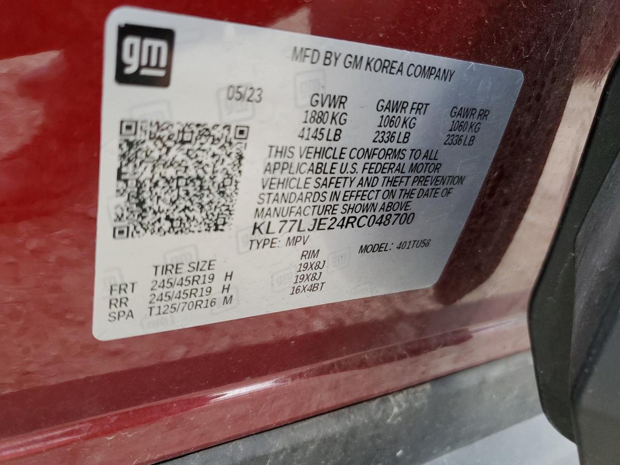 2024 Chevrolet Trax 2Rs VIN: KL77LJE24RC048700 Lot: 65289855