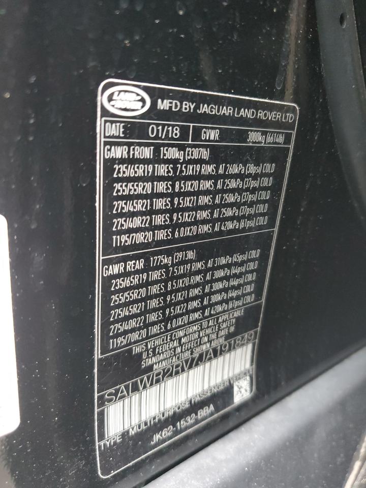 2018 Land Rover Range Rover Sport Hse VIN: SALWR2RV7JA191849 Lot: 63672315