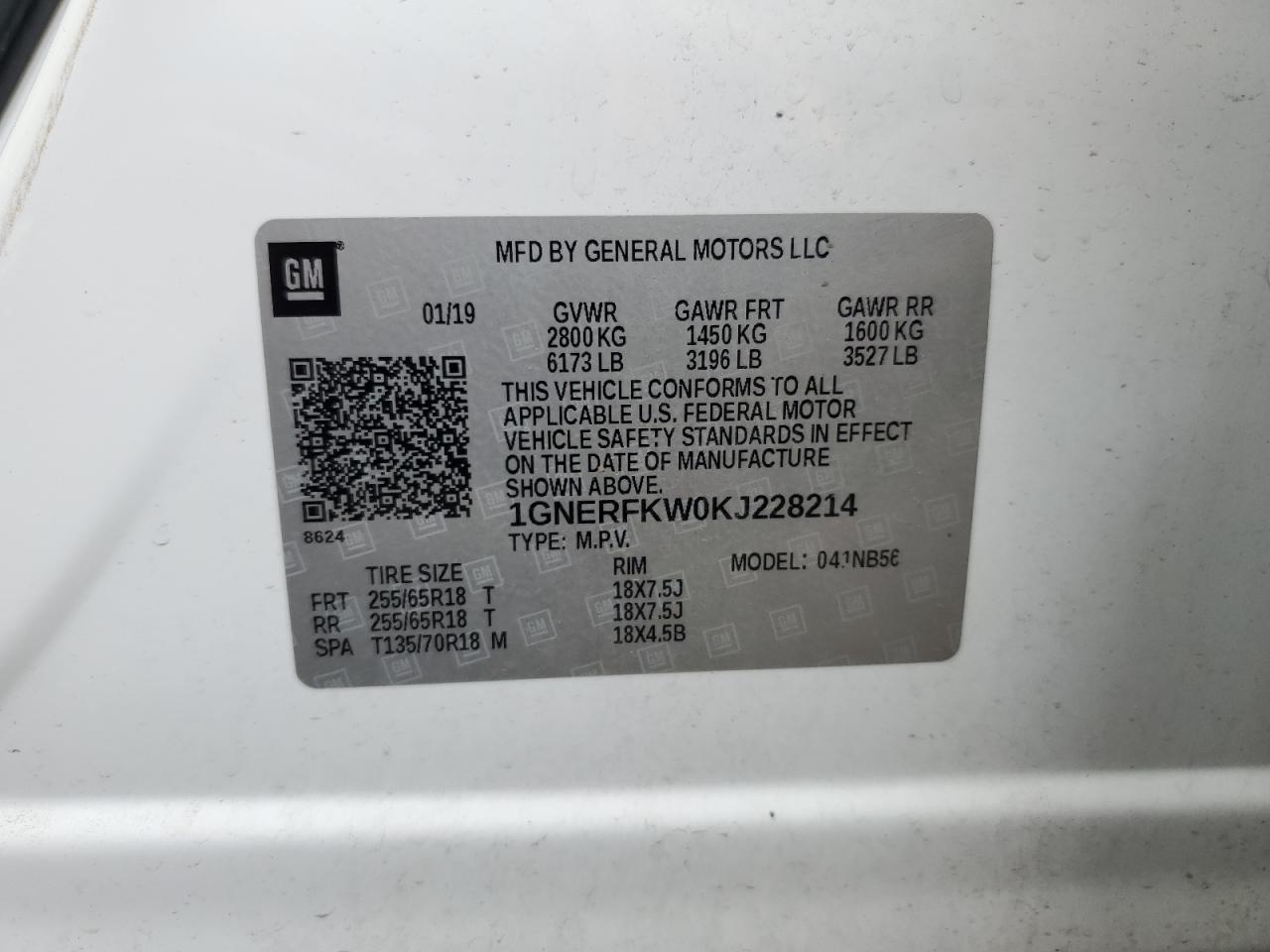 2019 Chevrolet Traverse Ls VIN: 1GNERFKW0KJ228214 Lot: 64188825