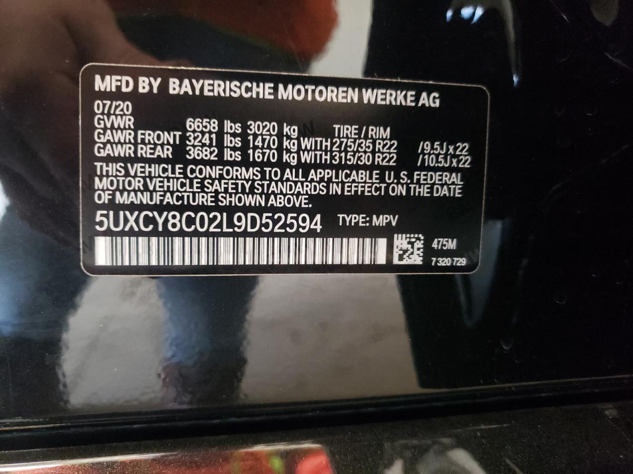 2020 BMW X6 M50I VIN: 5UXCY8C02L9D52594 Lot: 64022745