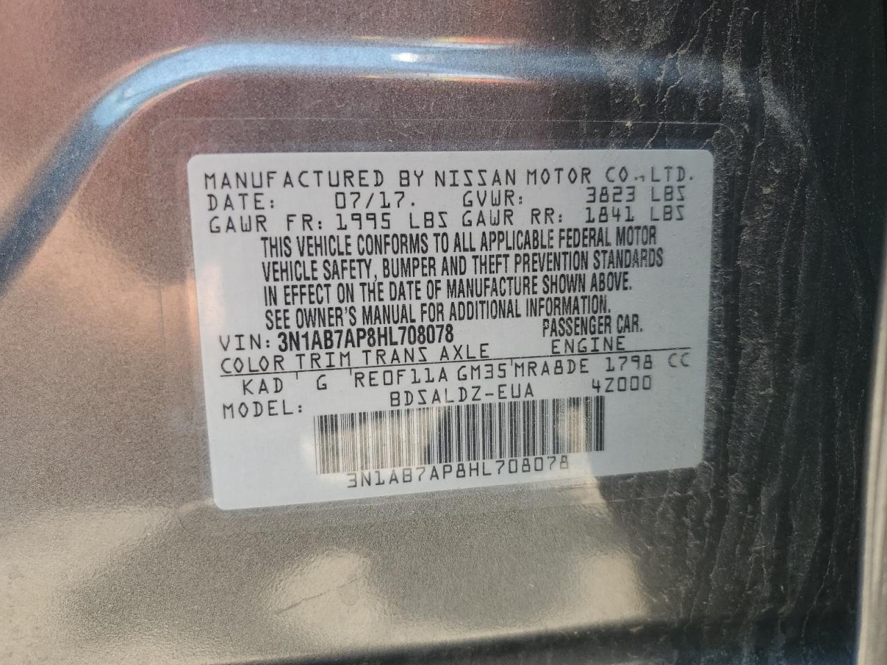 2017 Nissan Sentra S VIN: 3N1AB7AP8HL708078 Lot: 65244505