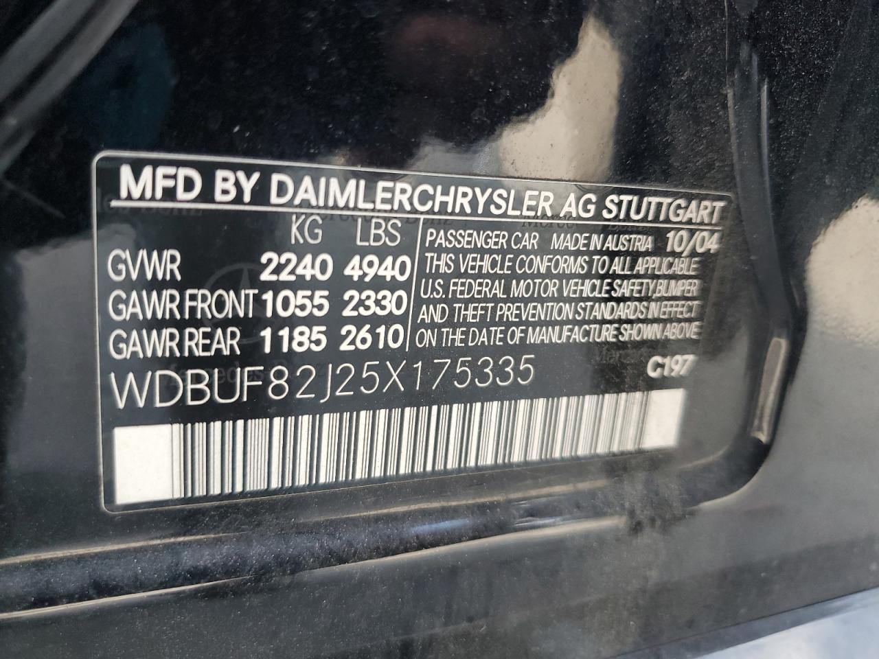 2005 Mercedes-Benz E 320 4Matic VIN: WDBUF82J25X175335 Lot: 64483835