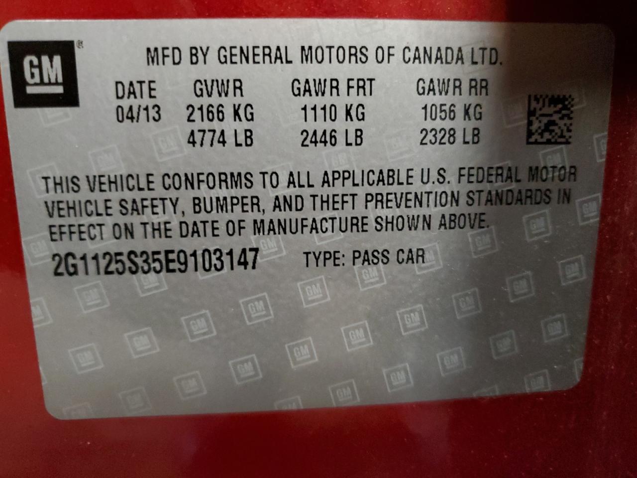 2014 Chevrolet Impala Lt VIN: 2G1125S35E9103147 Lot: 64763135