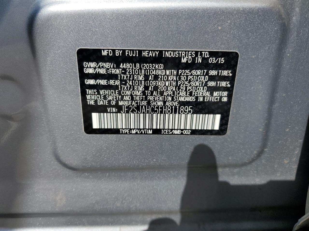 2015 Subaru Forester 2.5I Limited VIN: JF2SJAHC5FH811895 Lot: 64123275