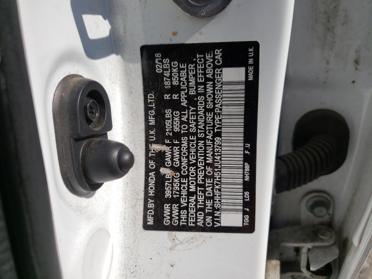 2018 Honda Civic Ex VIN: SHHFK7H51JU413799 Lot: 65243785