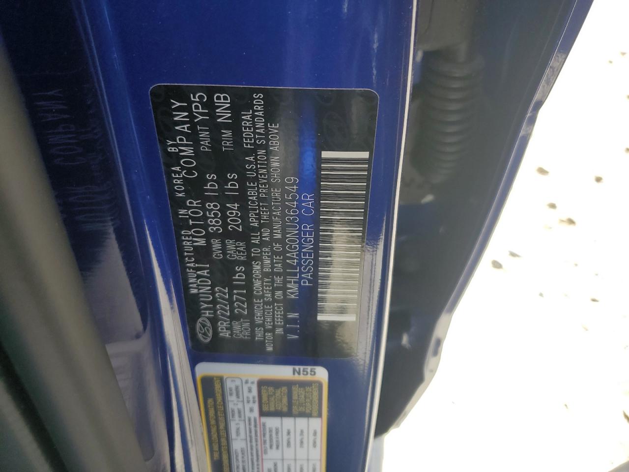 2022 Hyundai Elantra Se VIN: KMHLL4AG0NU364549 Lot: 63665115