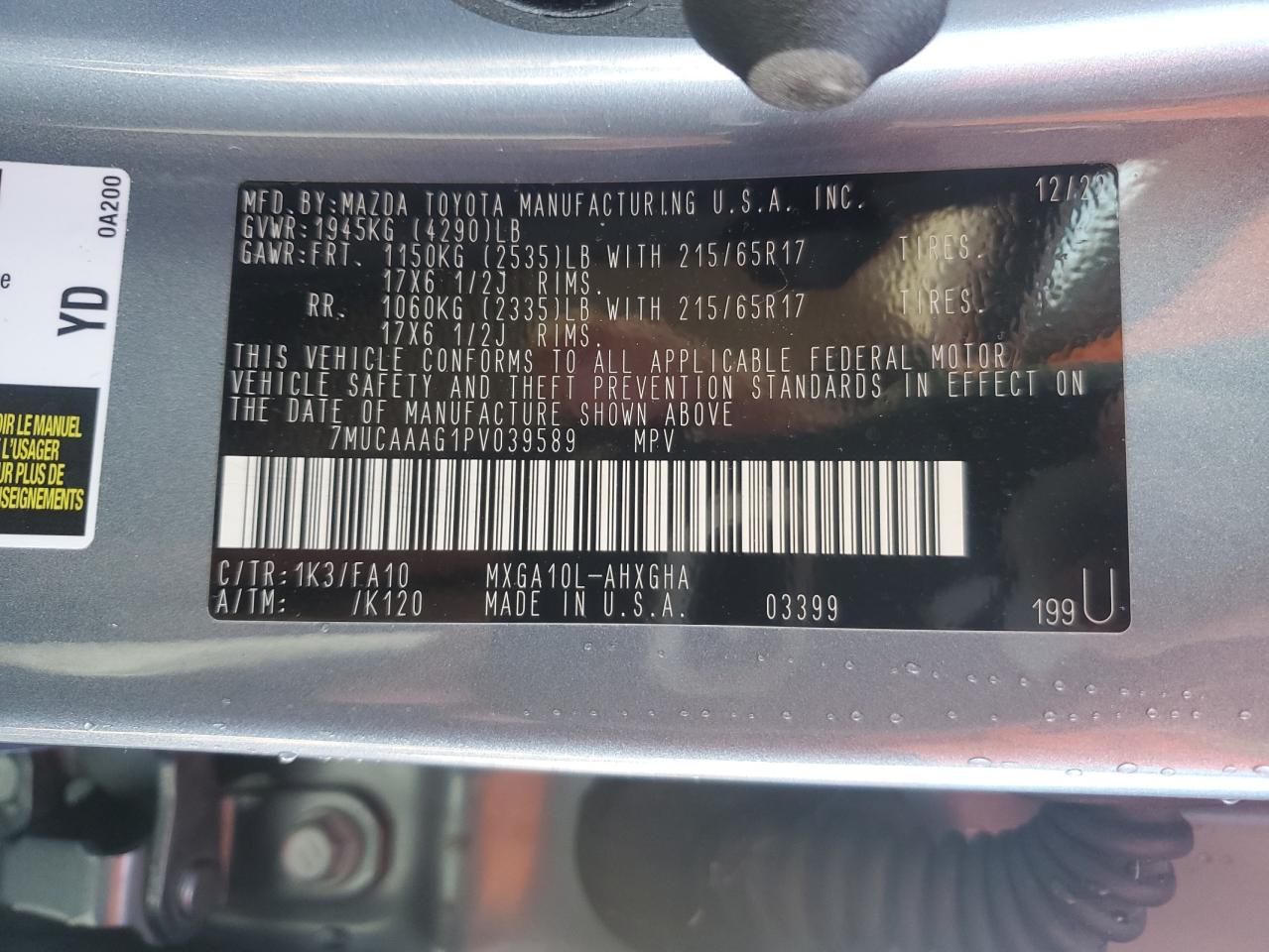 2023 Toyota Corolla Cross Le VIN: 7MUCAAAG1PV039589 Lot: 65151285