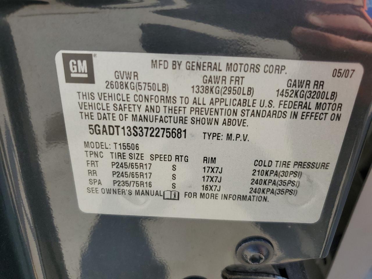 2007 Buick Rainier Cxl VIN: 5GADT13S372275681 Lot: 63260695