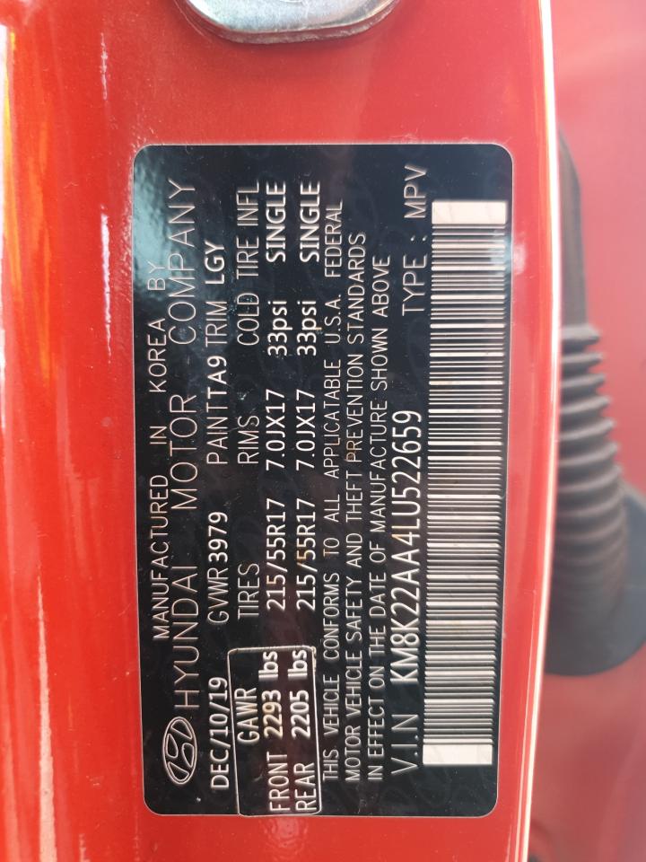 2020 Hyundai Kona Sel VIN: KM8K22AA4LU522659 Lot: 64942355