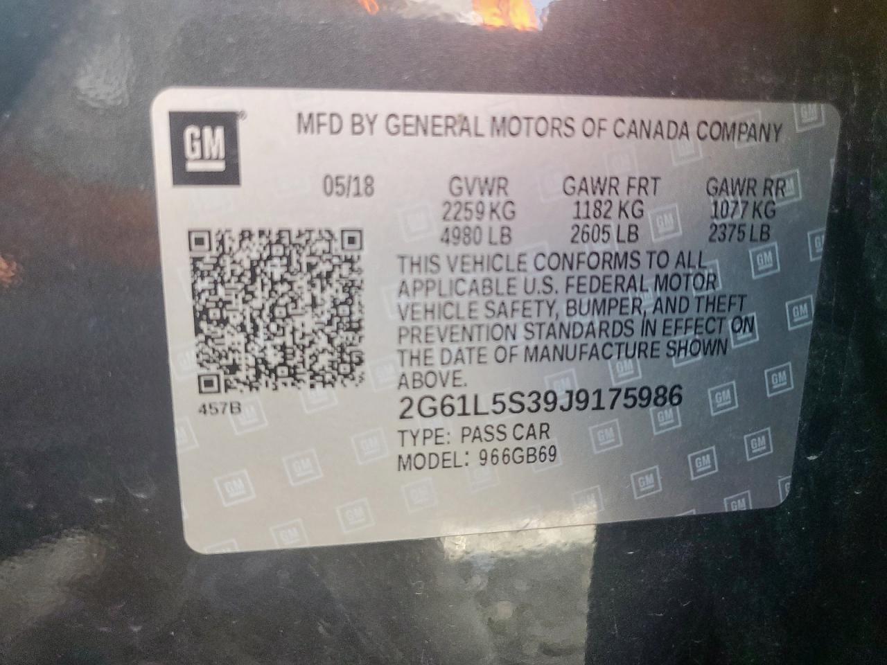 2018 Cadillac Xts VIN: 2G61L5S39J9175986 Lot: 65095565