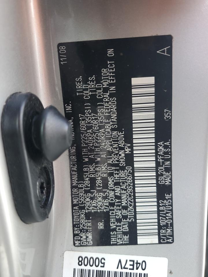 2009 Toyota Sienna Xle VIN: 5TDZK22C29S266750 Lot: 63277795