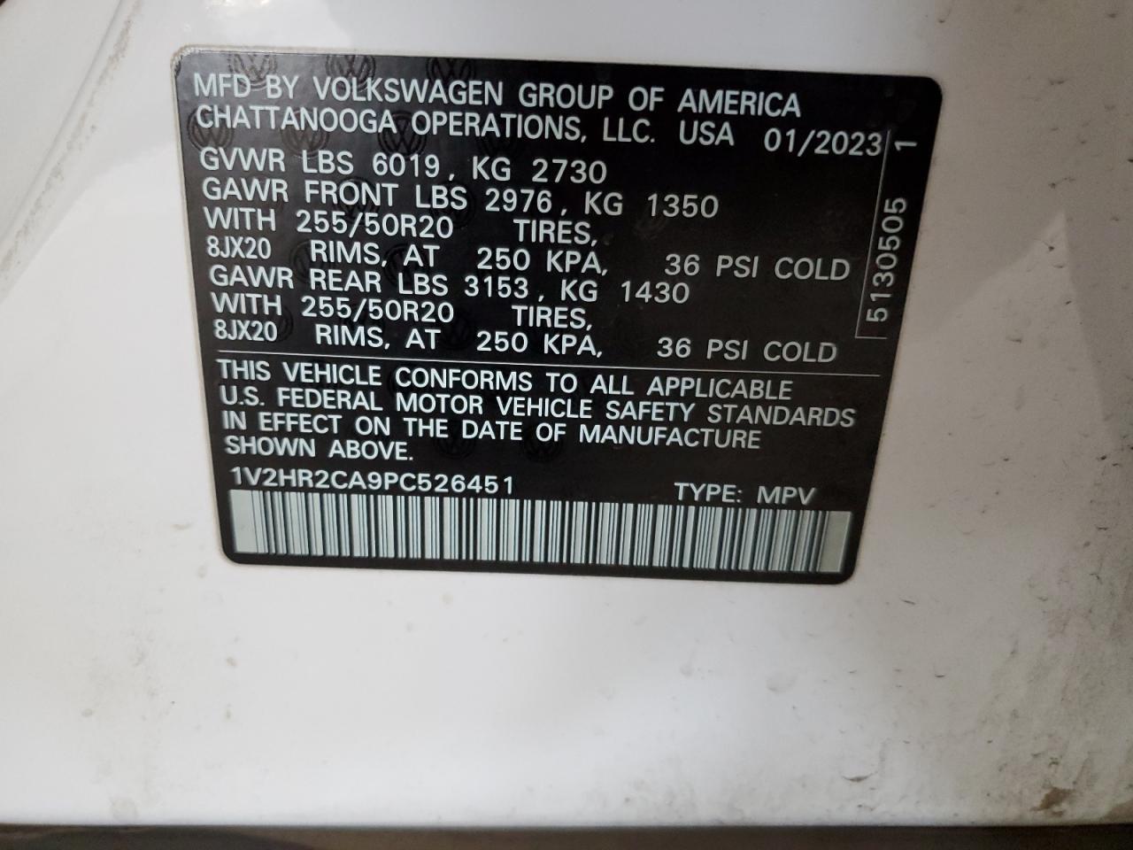 2023 Volkswagen Atlas Se VIN: 1V2HR2CA9PC526451 Lot: 62849005