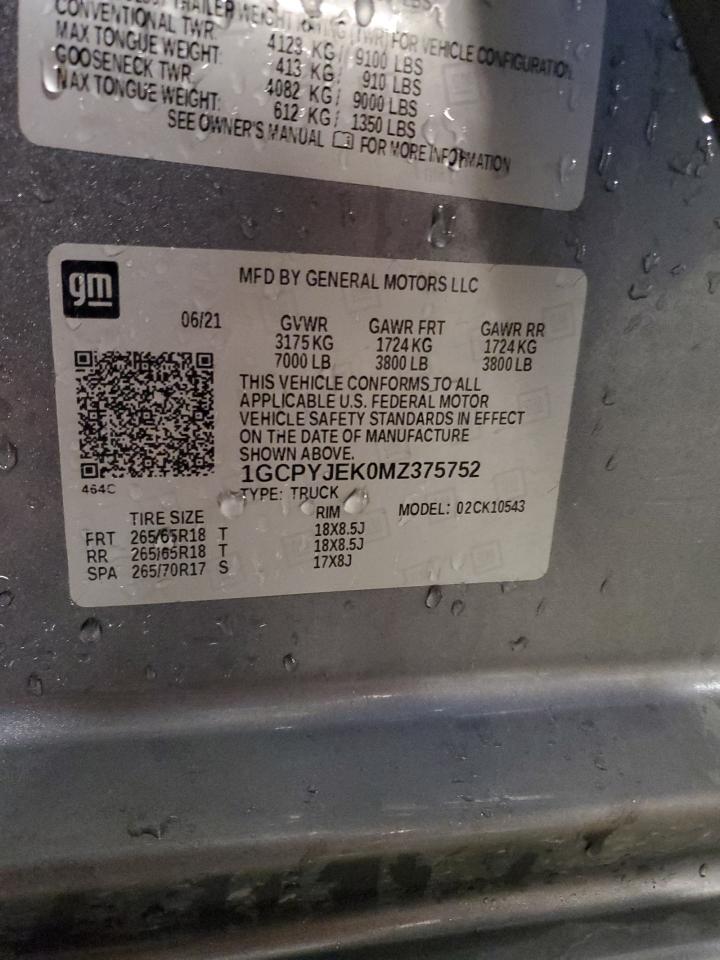 2021 Chevrolet Silverado K1500 Lt VIN: 1GCPYJEK0MZ375752 Lot: 65069795