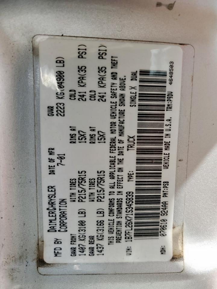 2001 Dodge Dakota VIN: 1B7FL26X71S345839 Lot: 65064145