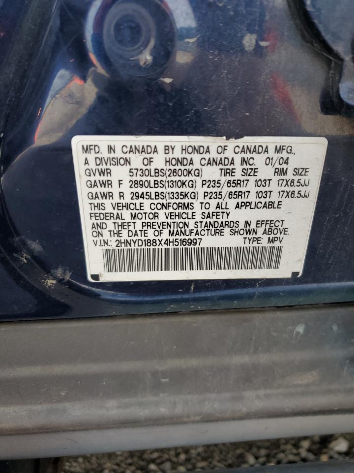 2004 Acura Mdx Touring VIN: 2HNYD188X4H516997 Lot: 85665675
