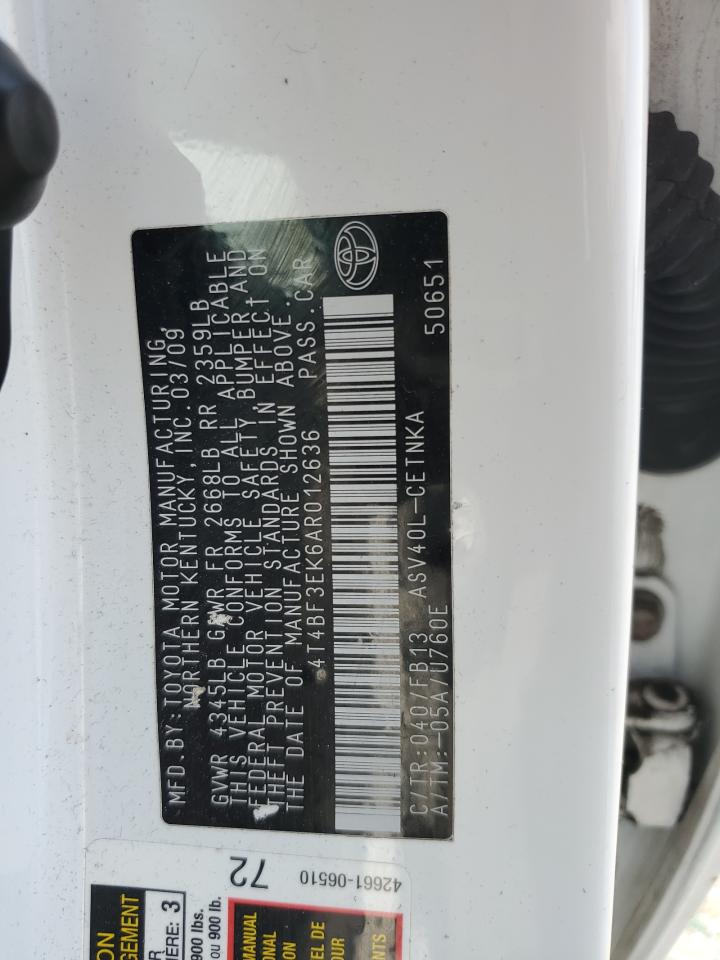 2010 Toyota Camry Base VIN: 4T4BF3EK6AR012636 Lot: 65577875