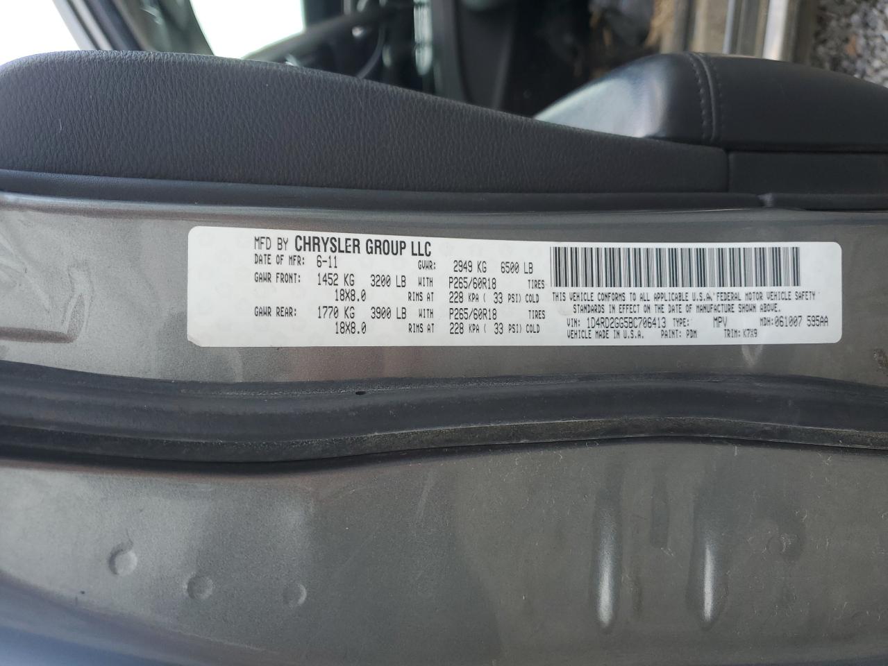 2011 Dodge Durango Express VIN: 1D4RD2GG5BC706413 Lot: 66189585