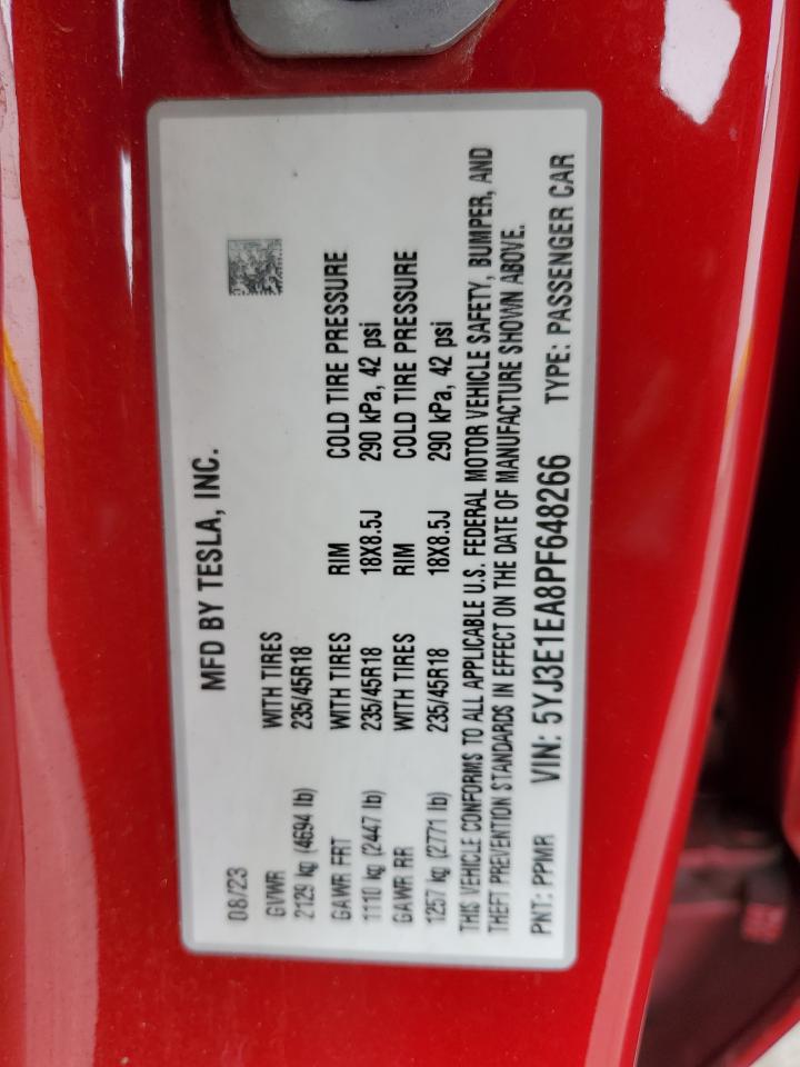 2023 Tesla Model 3 VIN: 5YJ3E1EA8PF648266 Lot: 63013365