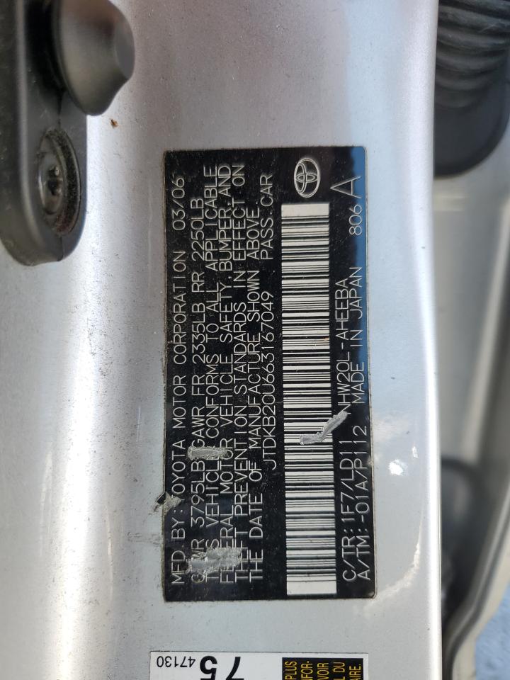 2006 Toyota Prius VIN: JTDKB20U663167049 Lot: 63821445