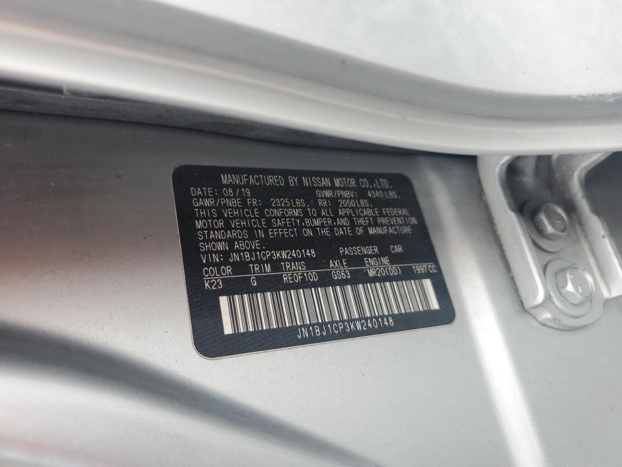 2019 Nissan Rogue Sport S VIN: JN1BJ1CP3KW240148 Lot: 64578125