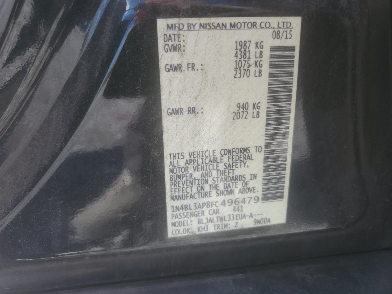 2015 Nissan Altima 3.5S VIN: 1N4BL3AP8FC496479 Lot: 64926355