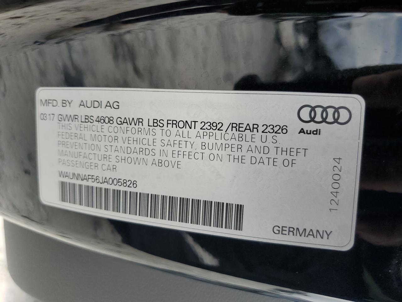 2018 Audi A5 Premium VIN: WAUNNAF56JA005826 Lot: 63799905