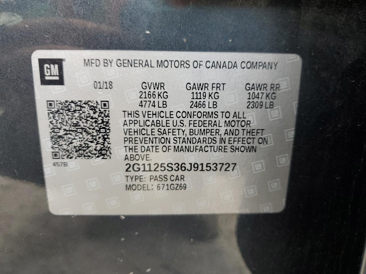 2018 Chevrolet Impala Premier VIN: 2G1125S36J9153727 Lot: 64577115