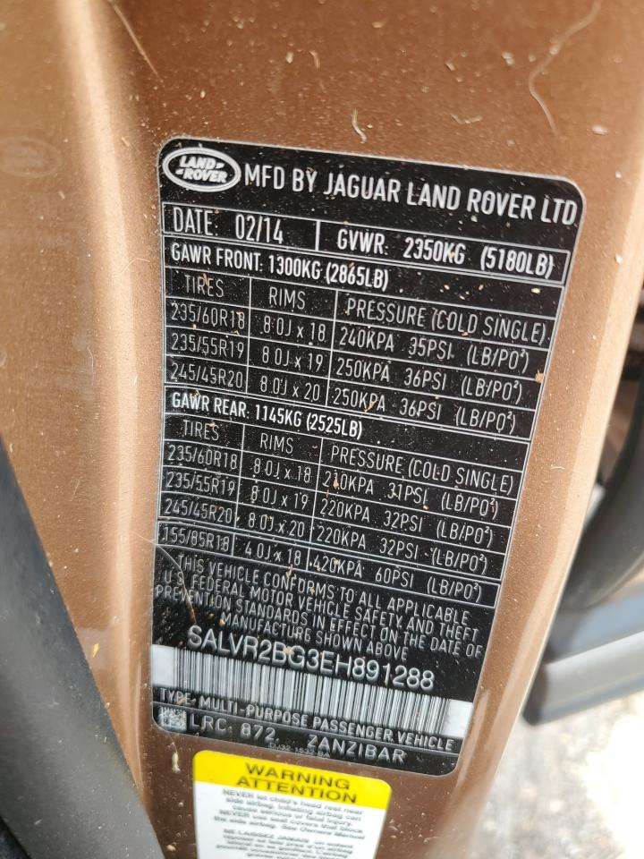 2014 Land Rover Range Rover Evoque Pure Premium VIN: SALVR2BG3EH891288 Lot: 66235805