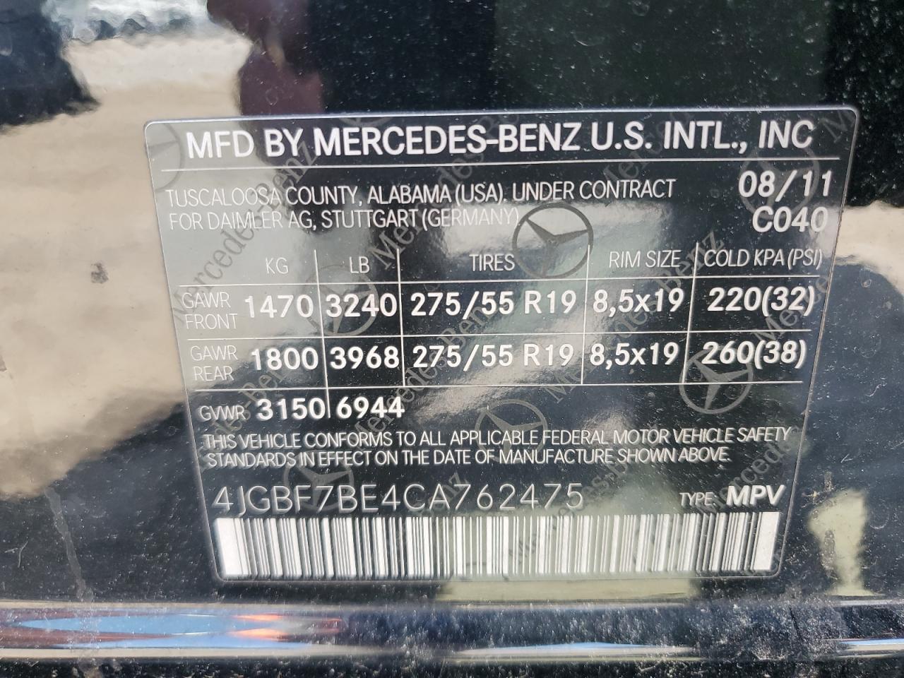 4jgbf7be4ca762475 4JGBF7BE4CA762475 2012 Mercedes-Benz Gl 450 4Matic