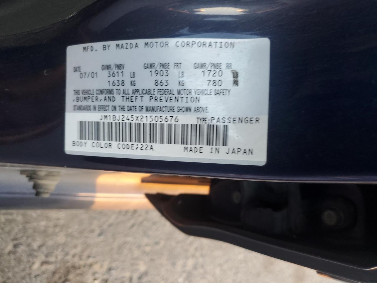 2002 Mazda Protege Pr5 VIN: JM1BJ245X21505676 Lot: 64638765