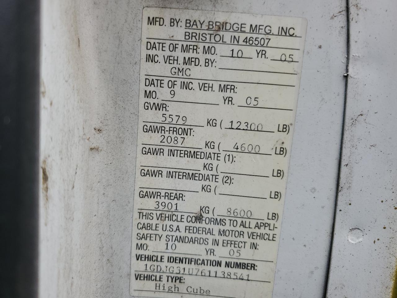 2006 GMC Savana Cutaway G3500 VIN: 1GDJG31U761138541 Lot: 64649235