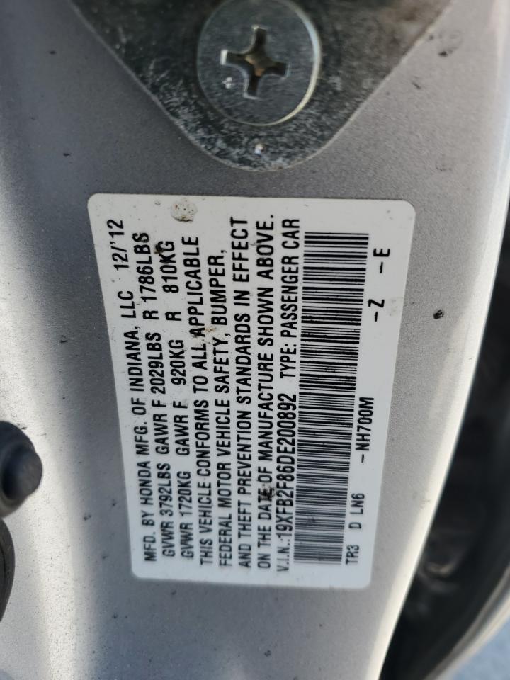 2013 Honda Civic Ex VIN: 19XFB2F86DE200892 Lot: 65277985