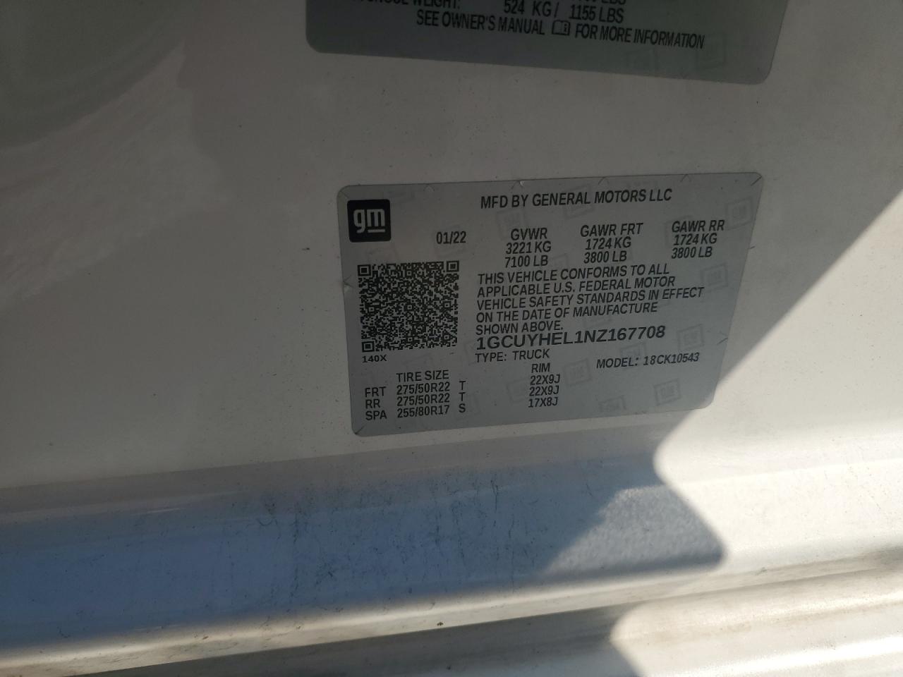 2022 Chevrolet Silverado Ltd K1500 High Country VIN: 1GCUYHEL1NZ167708 Lot: 65711145