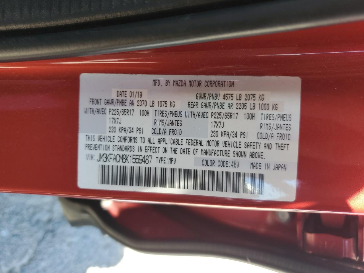 2019 Mazda Cx-5 Touring VIN: JM3KFACM8K1559487 Lot: 64141155
