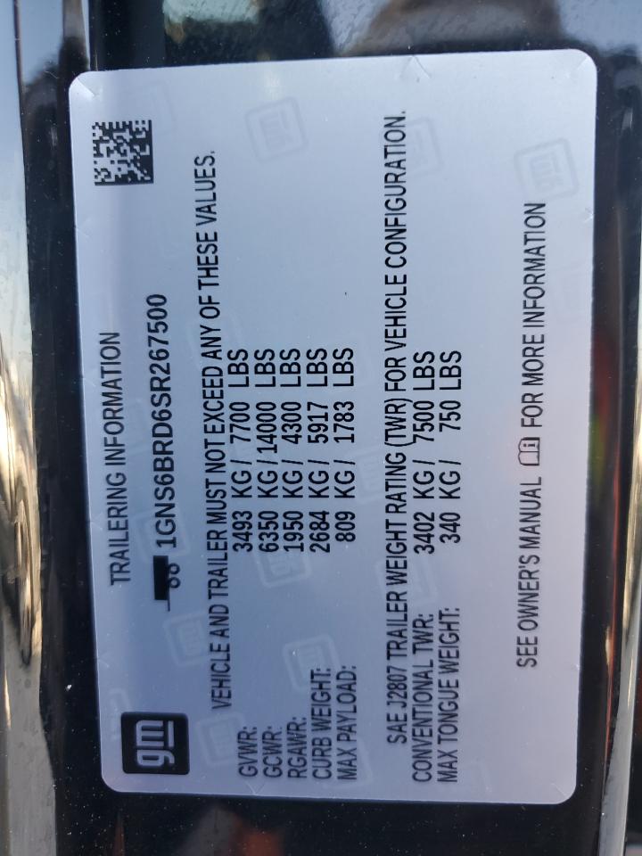 2025 Chevrolet Suburban K1500 Ls VIN: 1GNS6BRD6SR267500 Lot: 63827715