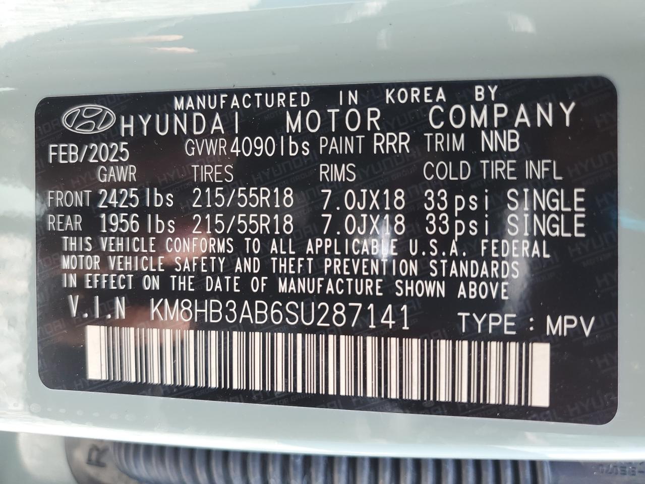 2025 Hyundai Kona Sel VIN: KM8HB3AB6SU287141 Lot: 65127595