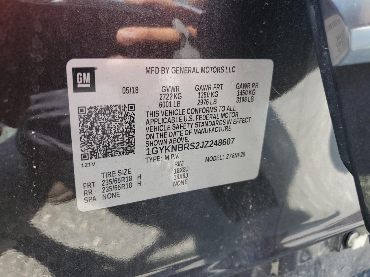 2018 Cadillac Xt5 VIN: 1GYKNBRS2JZ248607 Lot: 64189615