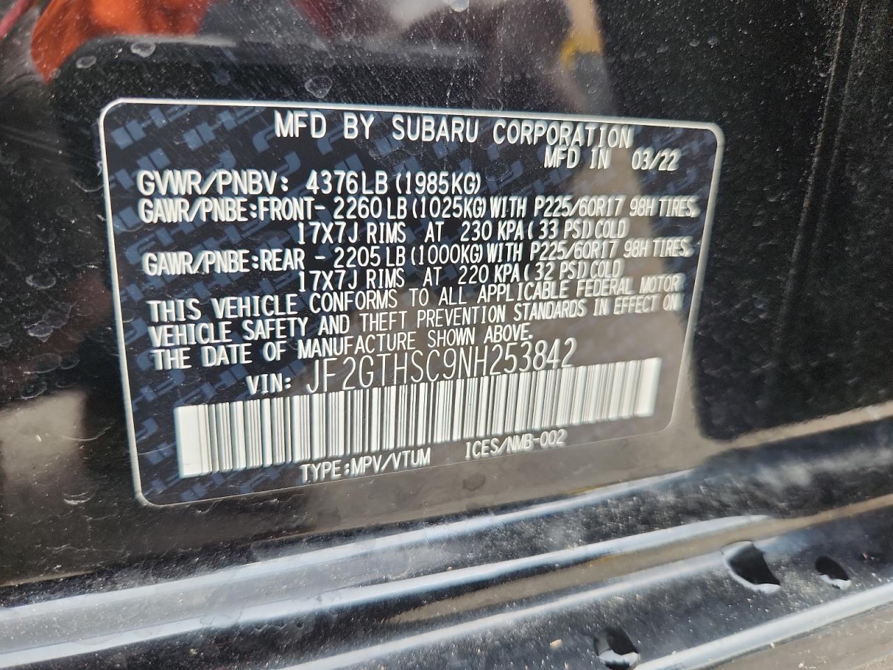 2022 Subaru Crosstrek Sport VIN: JF2GTHSC9NH253842 Lot: 64043205